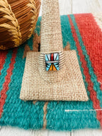 Handcrafted Old Pawn Sterling Silver & Multi Stone Inlay Ring Size 12