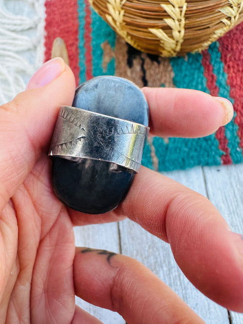 Old Pawn Navajo Sterling Silver, Turquoise & Coral Ring Size 11