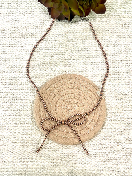 Handmade Copper Bow Beaded Necklace