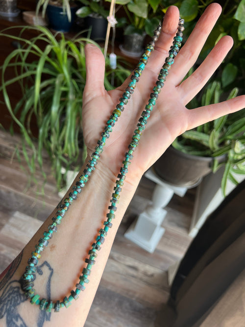 Navajo Hubei Turquoise Beaded Necklace with Sterling Silver and Bamboo Coral by Kirby Smith: 13 To Choose From!