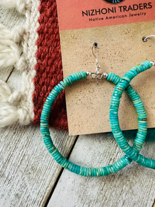 Handcrafted Turquoise & Sterling Silver Beaded Hoop Earrings