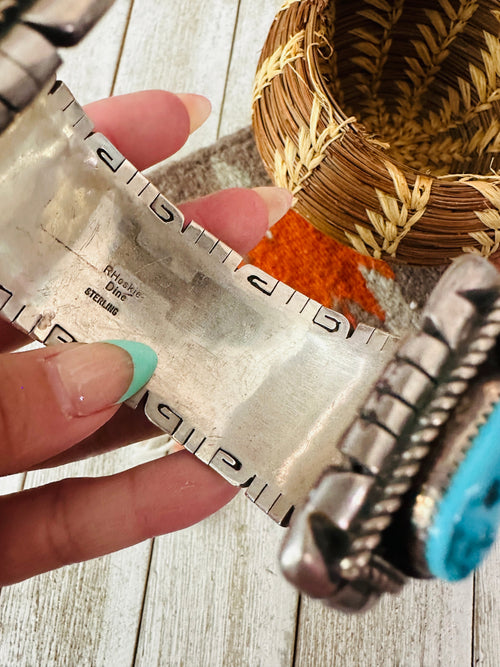 Handcrafted Old Pawn Kingman Turquoise Cluster & Sterling Silver Cuff Bracelet by Richard Hoskie /