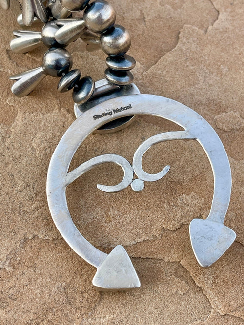 Beautiful Handmade Sterling Silver & Sonoran Mountain Turquoise Squash Blossom Necklace