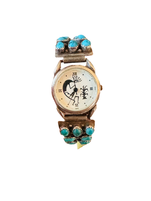 Old Pawn Vintage Navajo Turquoise & Sterling Silver Watch-