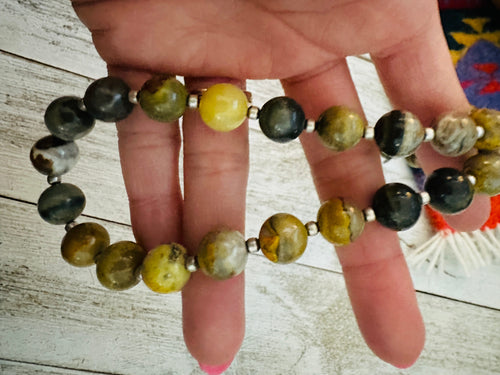 Handcrafted Sterling Silver Pearl & Bumblebee Beaded Necklace