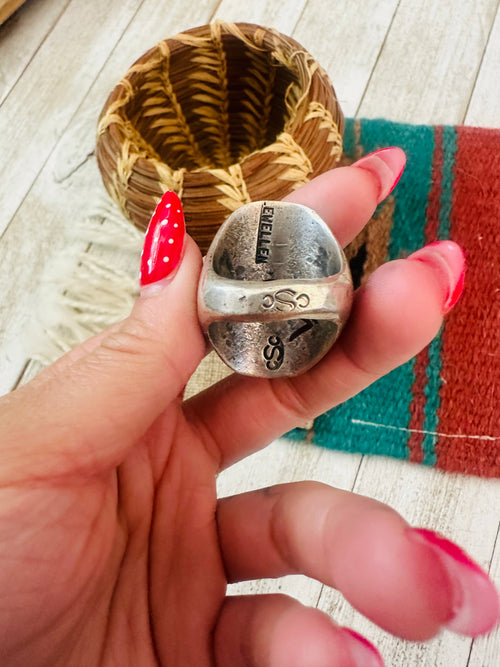 Handcrafted Old Pawn Sterling Silver, Turquoise & Coral Ring Size 11