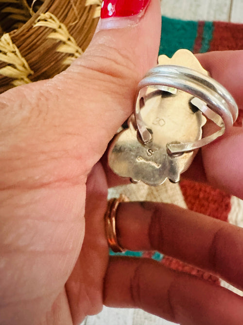 Old Pawn Navajo Sterling Silver, Turquoise & Coral Ring