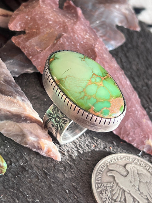 Raymond Coriz Handcrafted Emerald Valley Turquoise Cocktail Ring, Size 8