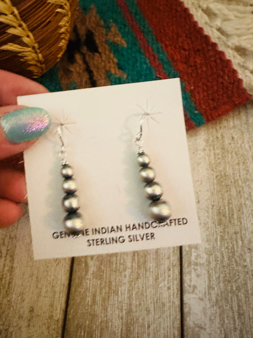 Handcrafted Sterling Silver Pearl Graduated Beaded Dangle Earrings