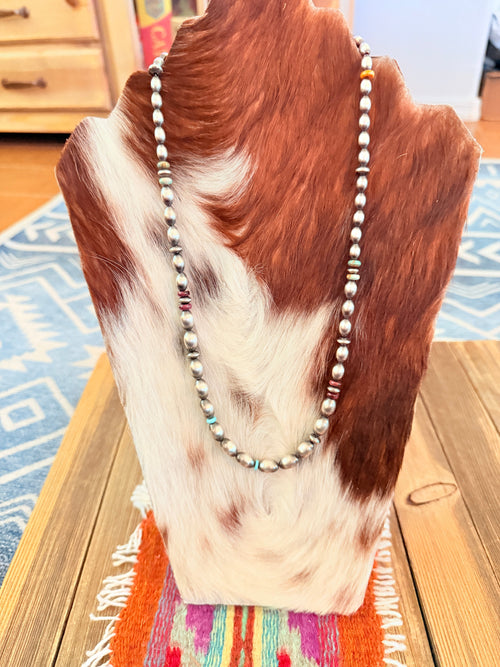 Handcrafted Turquoise, Spiny & Sterling Silver 20” Beaded Necklace
