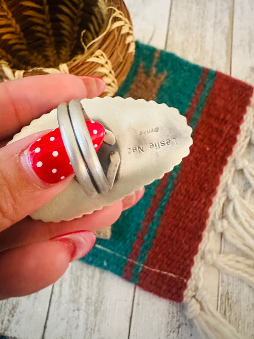 Old Pawn Navajo Sterling Silver & Turquoise Ring Size 10 by Leslie Nez