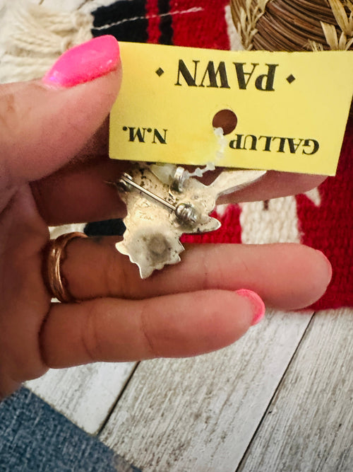 Vintage Old Pawn Multi Stone & Sterling Silver Inlay Bird Brooch/ Pendant