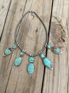 Handmade Sterling Silver Number 8 Turquoise Beaded Necklace with Signed Nizhoni