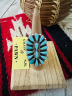 Old Pawn Navajo Sterling Silver & Turquoise Cluster Ring Size 7.5