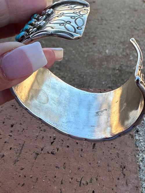 Estate Collection Old Pawn Navajo Sterling Silver & Turquoise Snake Eye Cuff Bracelet /