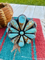 Handcrafted Old Pawn Sterling Silver & Turquoise Cluster Cuff Bracelet by Anthony Skeets