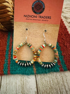 Handcrafted Spiny Oyster, Turquoise & Sterling Silver Beaded Dangle Hoop Earrings