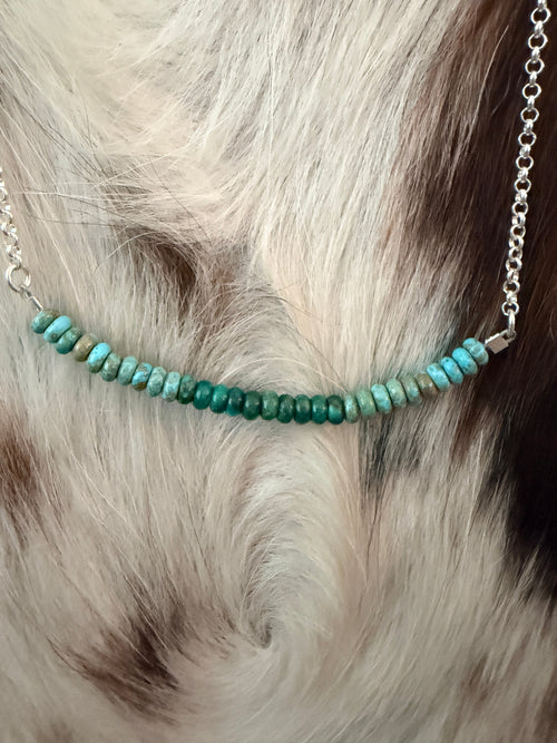 Handmade Sterling Silver & Turquoise Beaded Necklace