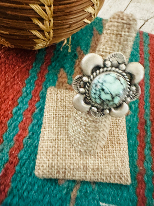 Handcrafted Old Pawn Sterling Silver & Turquoise Ring Size 6.75