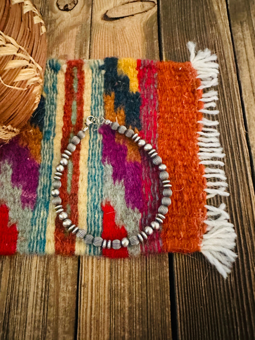 Handcrafted Sterling Silver Pearl 8” Beaded Bracelet