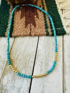 Handcrafted Turquoise & Gold Beaded 18” Necklace