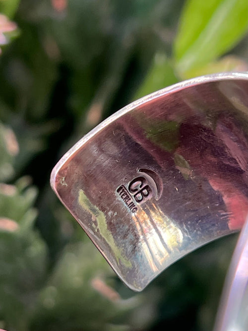 Handcrafted Old Pawn Sterling Silver and Royston Turquoise Overlay Bear Paw Cuff Bracelet by Charlie Bowie /