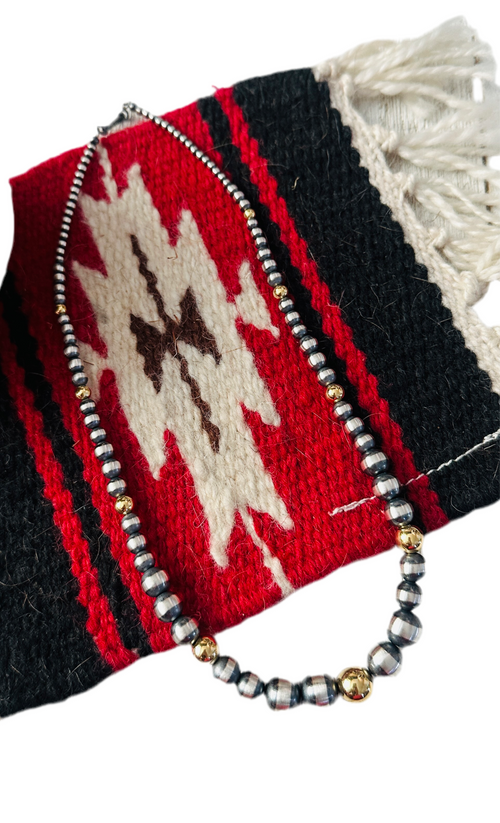 Handcrafted Sterling Silver & Gold Beaded 18” Necklace