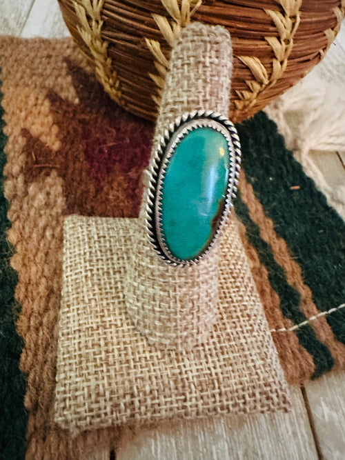 Old Pawn Handcrafted Turquoise & Sterling Silver Ring Size 6.75