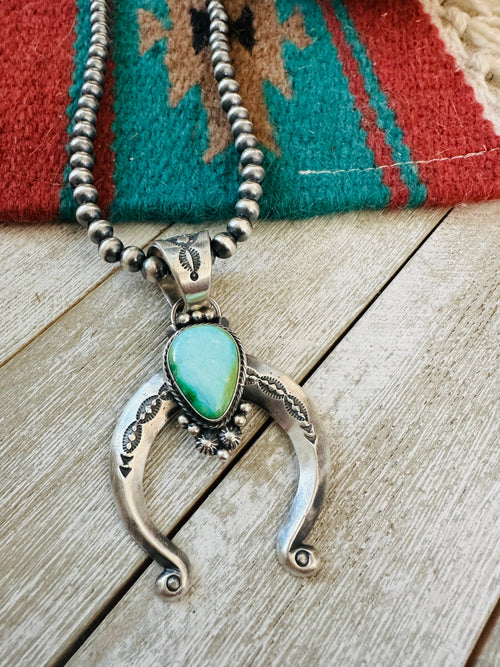 Navajo Sterling Silver & Sonoran Gold Turquoise Beaded Naja Necklace