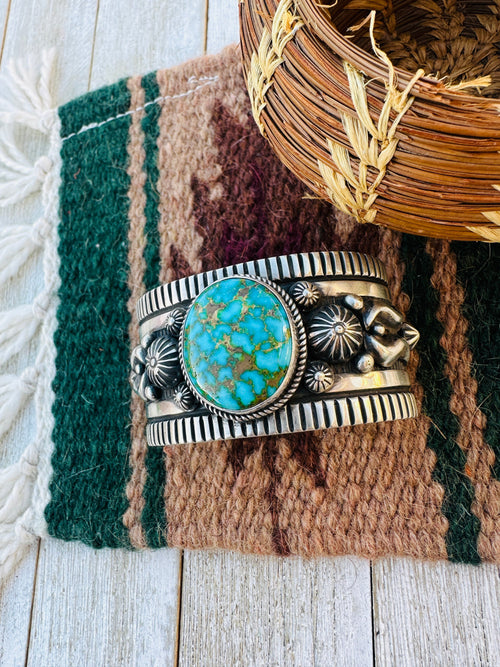 Handcrafted Old Pawn Sterling Silver & Sonoran Mountain Turquoise Cuff Bracelet
