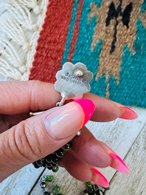 Handcrafted Green Turquoise & Sterling Silver Pearl Beaded Tassel Dangle Earrings