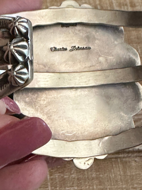 Charles Johnson Navajo Ribbon Turquoise & Sterling Silver Necklace, Bracelet and Ring Set Signed