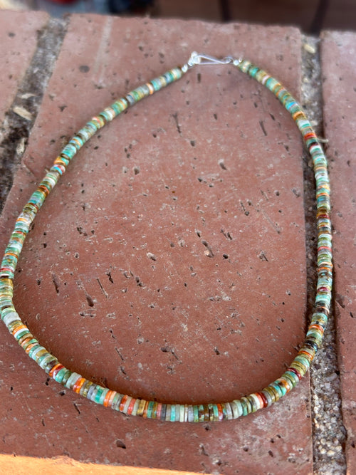 Handcrafted Kingman Turquoise & Spiny Sterling Silver 4mm Beaded Necklace