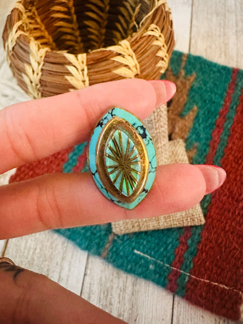 Old Pawn Navajo Sterling Silver, Turquoise, Opal Inlay Ring Size 6.75