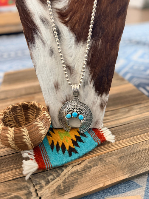 Old Pawn Handcrafted Turquoise & Sterling Silver Beaded Naja Necklace by Jeremy Delgarito