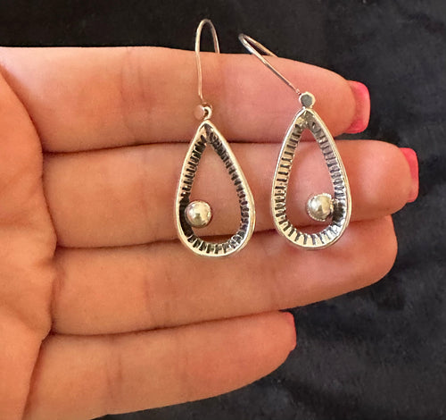 Raked Teardrop Earrings w/ Off Center Bead on Hook
