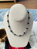 Handcrafted Sterling Silver Pearl & Onyx Beaded 16” Necklace
