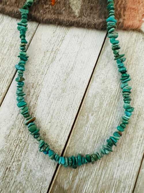 Handcrafted Turquoise & Sterling Silver 14” Beaded Necklace