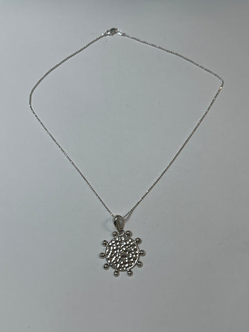 Hammered Disc Pendant w/ Beaded Frame Necklace