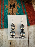 Handcrafted Sterling Silver Pearl Beaded Dangle Earrings