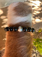 Handcrafted 8mm Sterling Silver Pearl & Black Onyx Beaded Bracelet