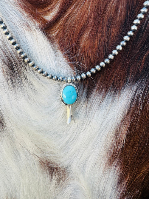 Handcrafted Turquoise & Sterling Silver Beaded Blossom Necklace