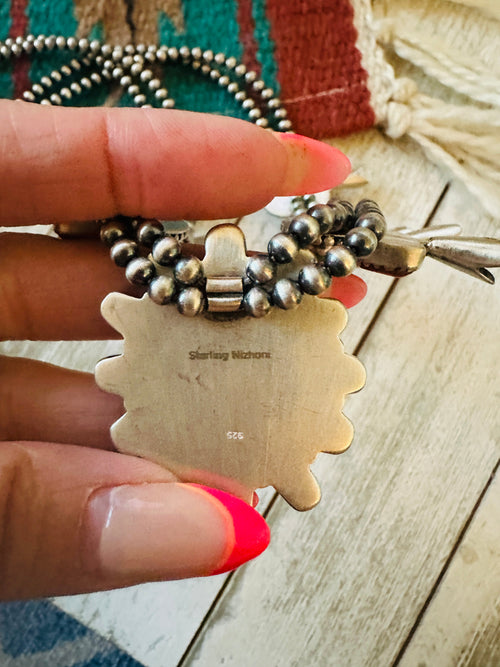 ** Christmas Collection ** Handmade Sterling Silver, Turquoise & Coral Necklace Signed Nizhoni