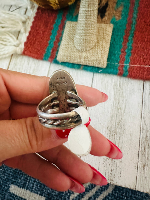 Old Pawn Navajo Sterling Silver & Multi Stone Inlay Ring Size 10