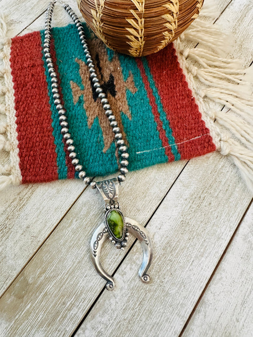 Navajo Sterling Silver & Sonoran Gold Turquoise Beaded Naja Necklace