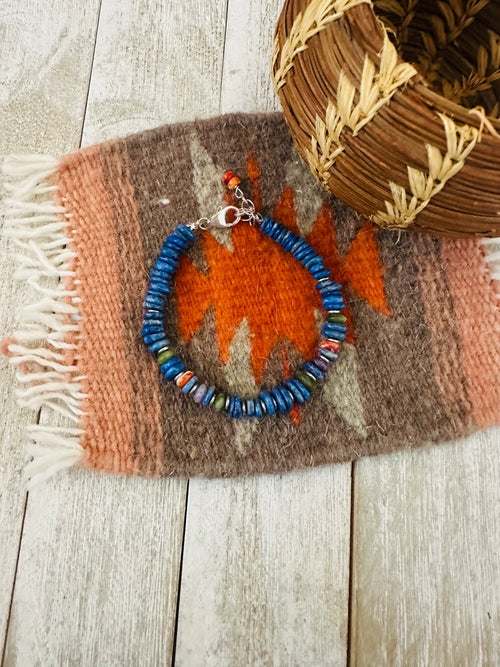 Navajo Sterling Silver Pearl, Lapis, Spiny & Turquoise Beaded Bracelet