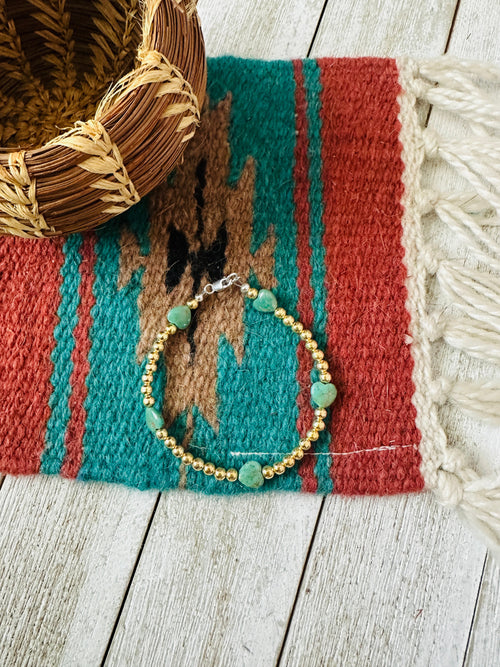 Handcrafted Gold Plated Sterling Silver Pearl & Turquoise Beaded Bracelet