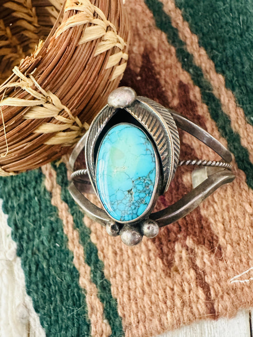 Handcrafted Old Pawn Turquoise & Sterling Silver Cuff Bracelet