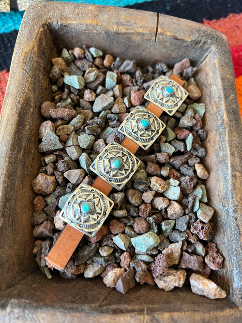Sterling and Kingman Turquoise Concho Slide, The Cactus Flower