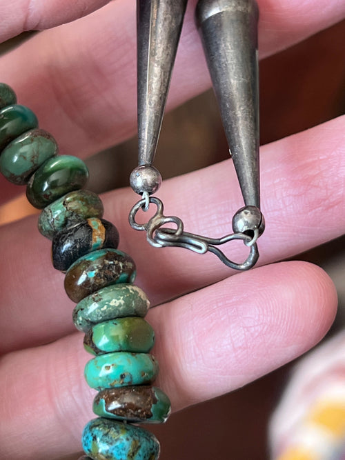 Kirby Smith Hand Strung Hubei Turquoise Rondelle and Sterling Silver Beaded Necklace